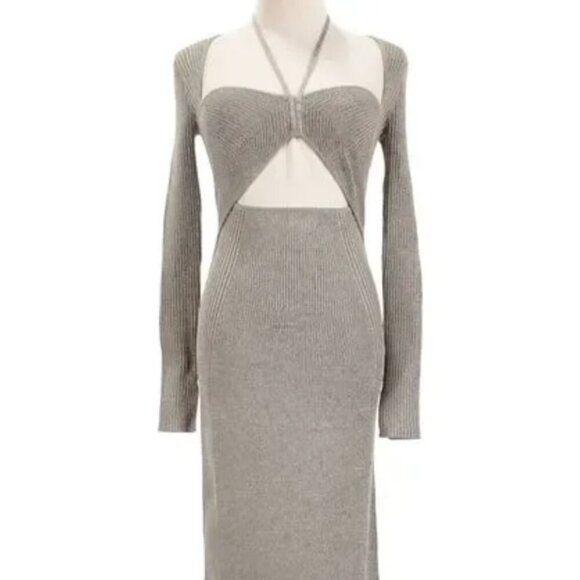 Jonathan Simkhai Danika Cut Out Midi Dress Ribbed Knit in Nougat M NWT $498 - Picture 2 of 7